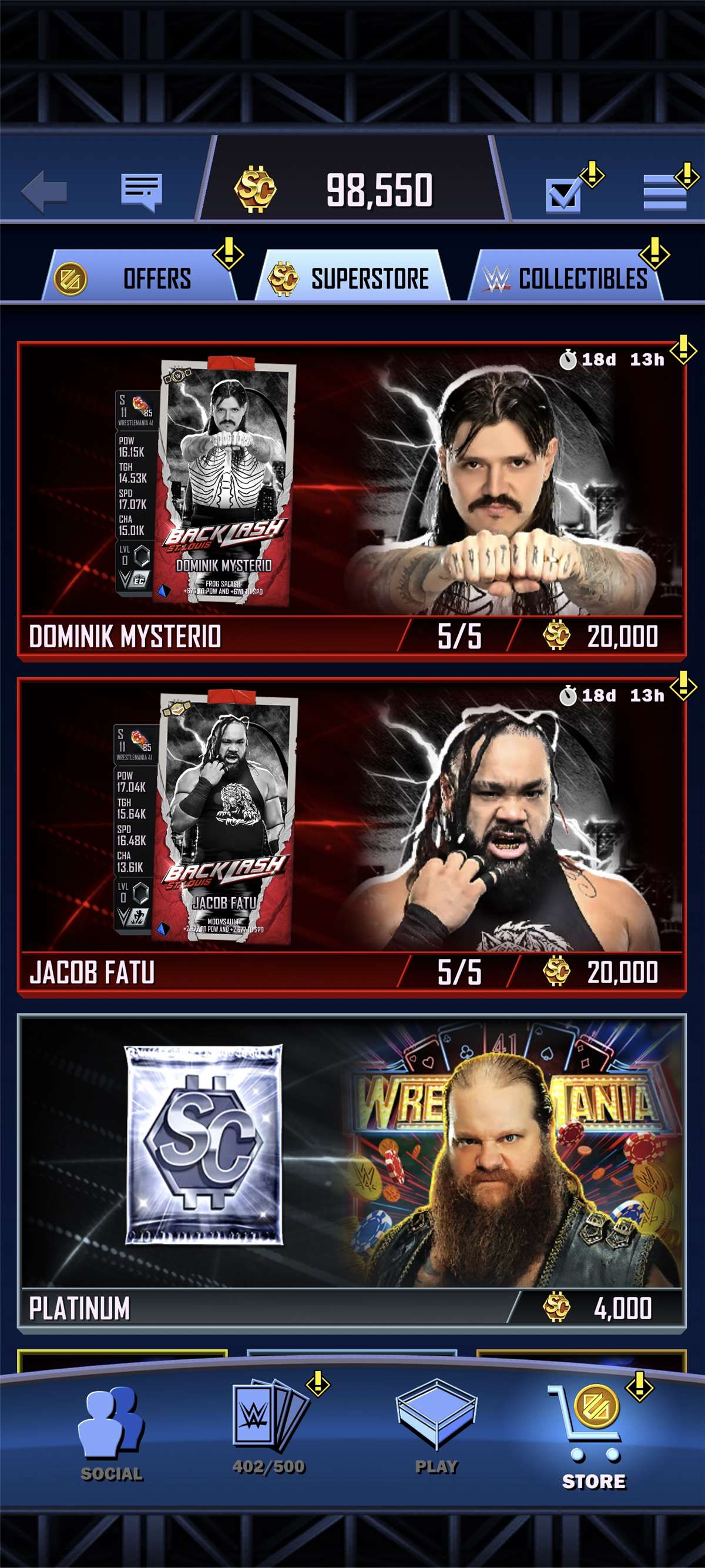 продажа аккаунта к игре WWE SuperCard