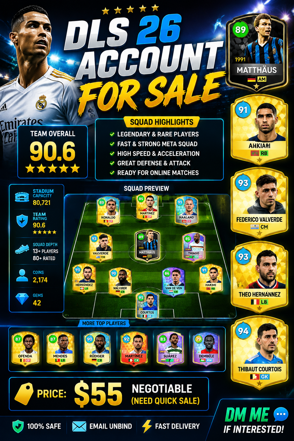 продажа аккаунта к игре Dream League Soccer