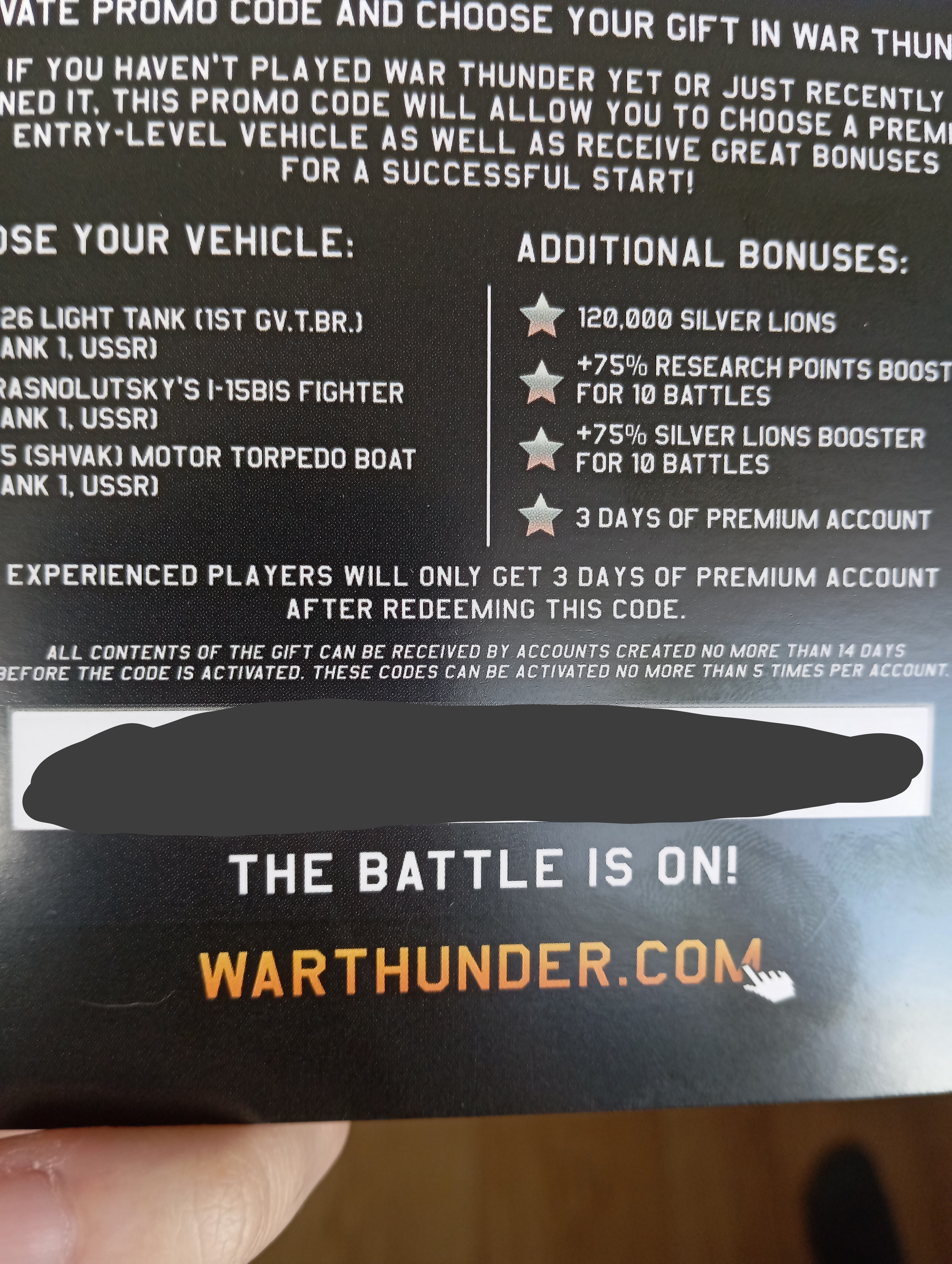 продажа предметов, вещей Бонус-код на 3 дня премиум - Бонус-коды в War Thunder