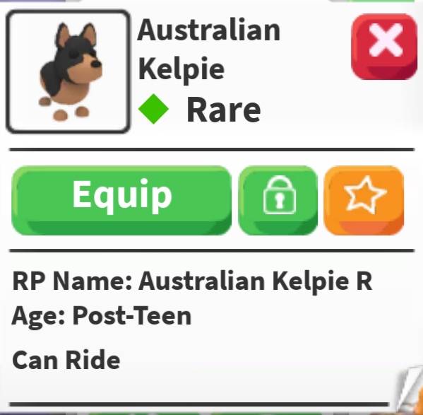 продажа предметов, вещей Райд австралийский Келпи (собака) - Предметы, вещи в Roblox